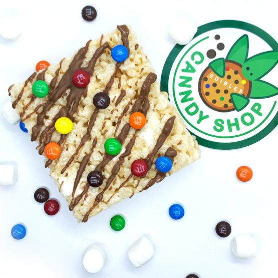 Canndy Shop Edibles THC Rice Krispie Squares with Chocolate Drizzle Mini MMs Creative