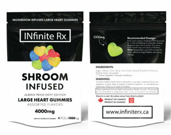 INfinite Rx Shroom Infused Albino Penis Envy Edition Large Heart Gummies Edibles Front Back