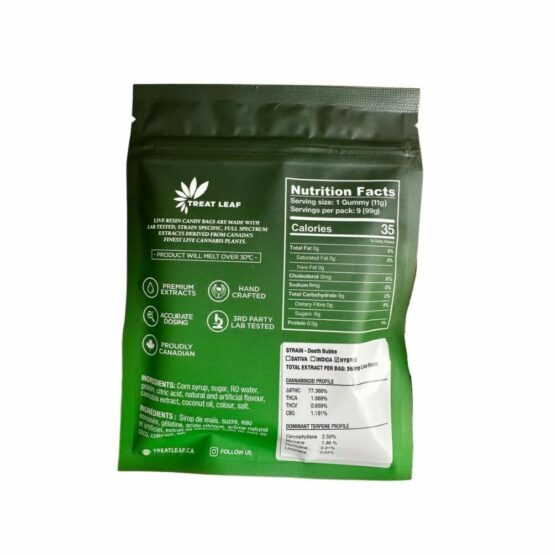 Treat Leaf Edibles Live Resin Candy Bags 40mg 9 Pack Gummy Back